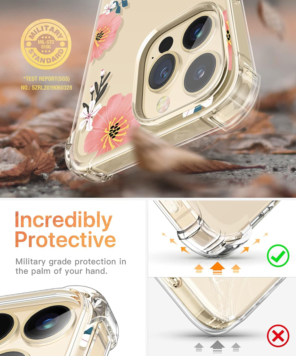 Case Compatible with Iphone 13 Pro Max 6.7 Inch 2021, Clear Floral Soft & Flexible TPU Shockproof Protective Cover for Women Girls, Flower Pattern Design Phone Case (Summer Blossom/Pink)