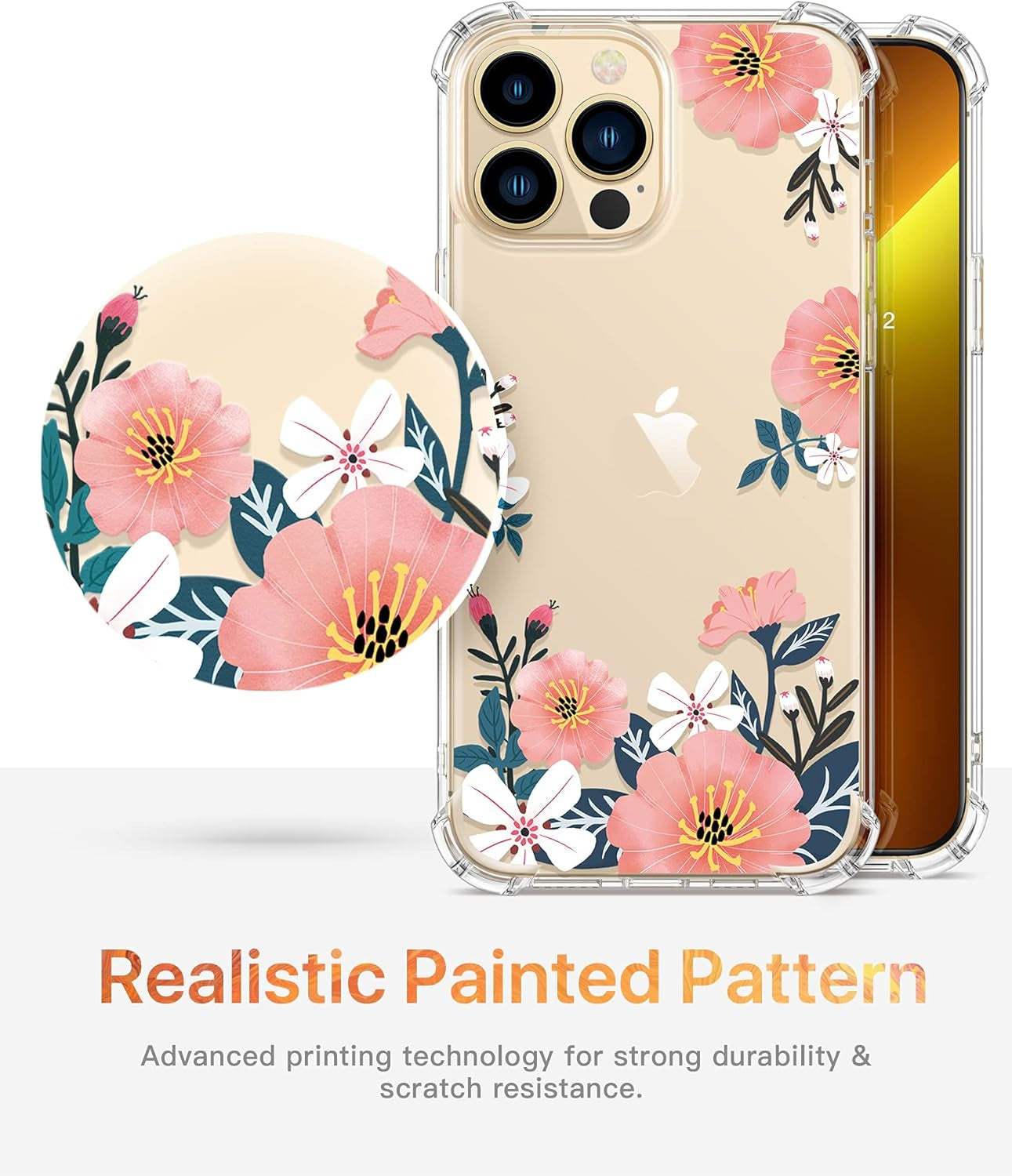 Case Compatible with Iphone 13 Pro Max 6.7 Inch 2021, Clear Floral Soft & Flexible TPU Shockproof Protective Cover for Women Girls, Flower Pattern Design Phone Case (Summer Blossom/Pink)