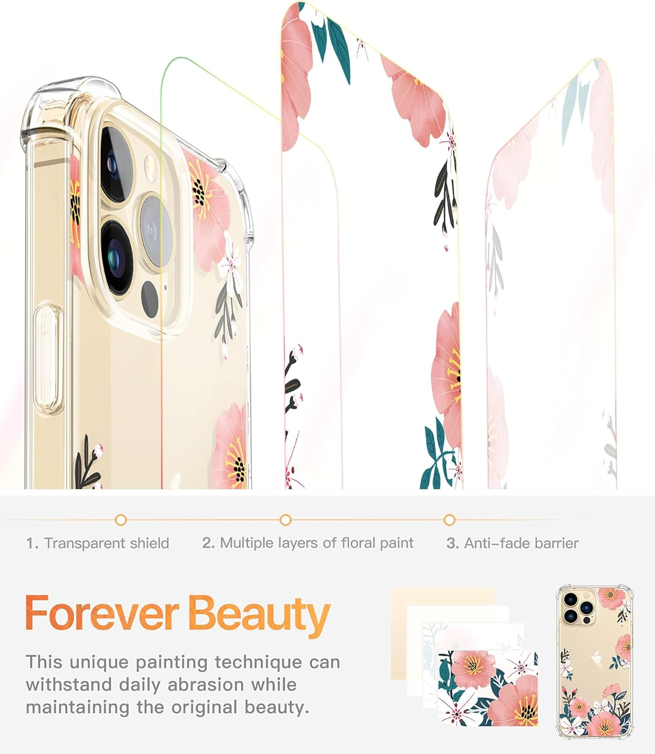 Case Compatible with Iphone 13 Pro Max 6.7 Inch 2021, Clear Floral Soft & Flexible TPU Shockproof Protective Cover for Women Girls, Flower Pattern Design Phone Case (Summer Blossom/Pink)